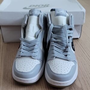 Dior Nike Look Like High-Top Sneakers in Light Gray and White